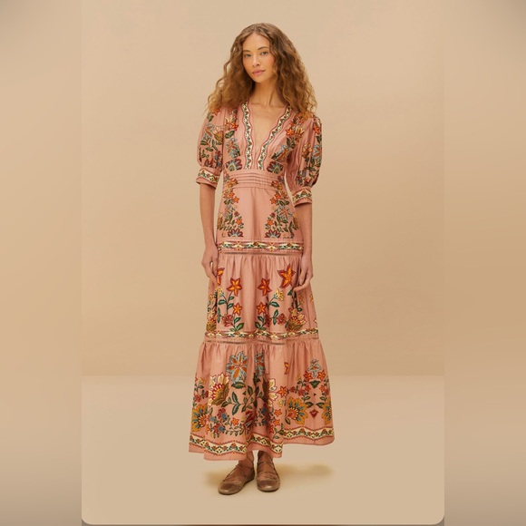 FARM Rio | Dresses | Farm Rio Pink Garden Delight Short Sleeve Maxi Dress |  Poshmark